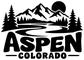 Black and white Aspen Colorado wordmark vinyl decal with snowy mountains, forest, and road