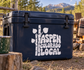 White vinyl decal with trees, birch stripe, and text 'ASPEN COLORADO LOCAL'.