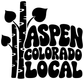 Black vinyl decal text 'ASPEN COLORADO LOCAL' with tree and stripe icons.