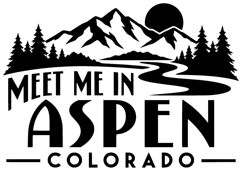 Vinyl decal design in white and black with mountains and 'MEET ME IN ASPEN COLORADO'.