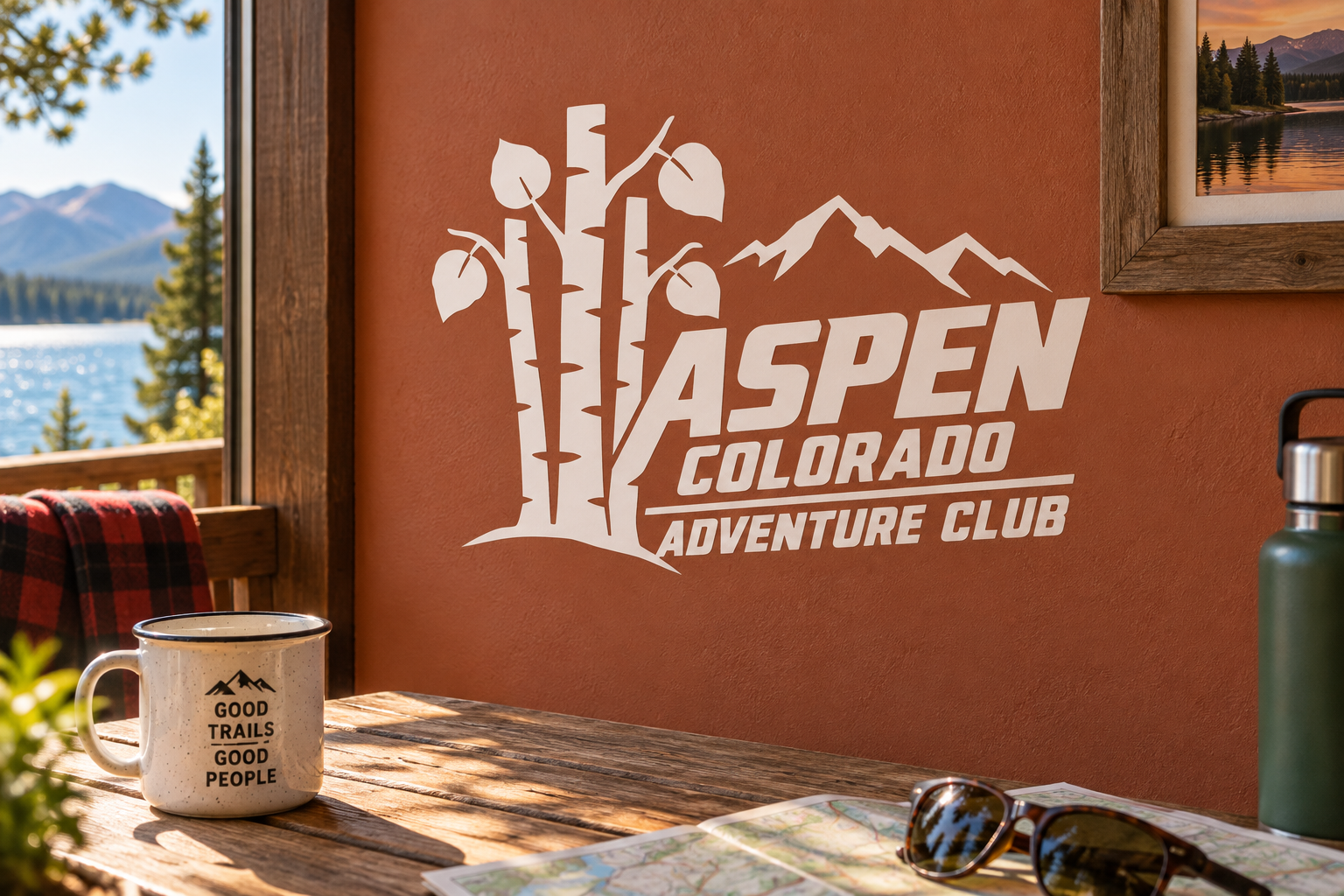 Aspen Colorado Adventure Club vinyl decal with Aspen text, mountains, and tree silhouettes