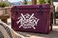 Aspen Colorado Good Days vinyl decal on purple cooler, Aspen logo with crossed axes