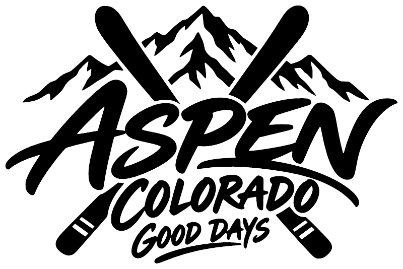 Aspen Colorado Good Days vinyl decal logo in black and white, crossed axes and mountains