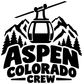 Aspen Colorado Crew vinyl decal logo with mountains, pine trees, and bold text.