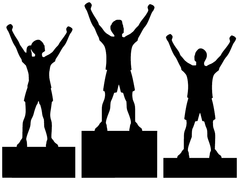 Athletics podium friends vinyl decal set—black silhouette athletes on podium bases