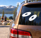 Car vinyl decal pair: two black discus-style ovals with white center highlights