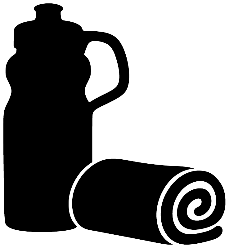 Athletics track water break vinyl decal, black water jug and rolled towel silhouette
