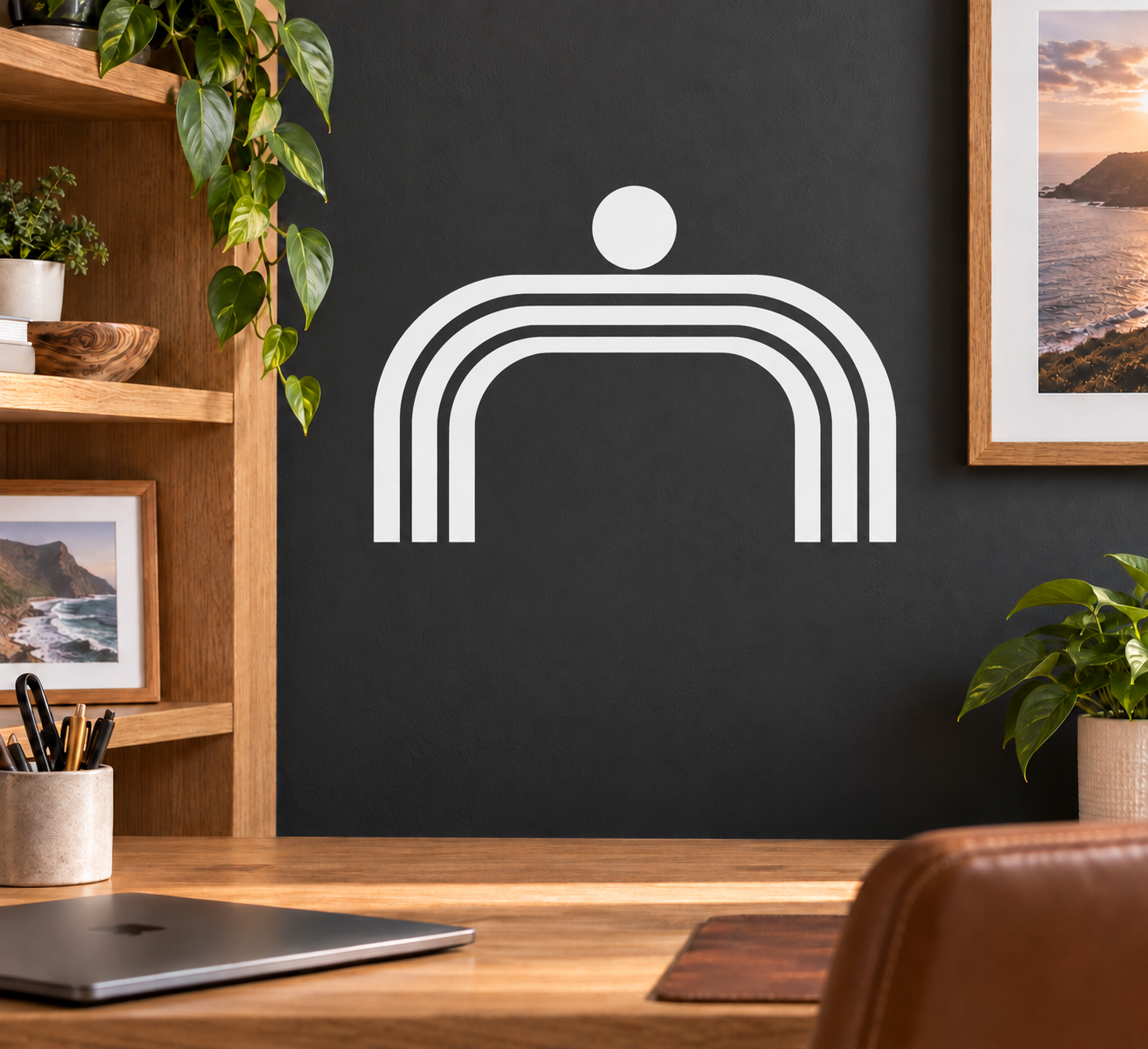 Track arch emblem vinyl decal: stacked white arch lines with small circle top.