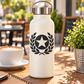 Laurel medal vinyl decal on white bottle with black circle and white star