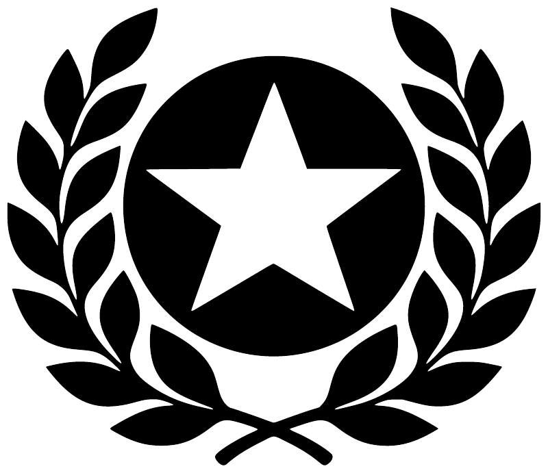 Laurel medal vinyl decal: black emblem with white star inside wreath