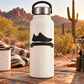 White bottle with black finish banner vinyl decal and shoe icon