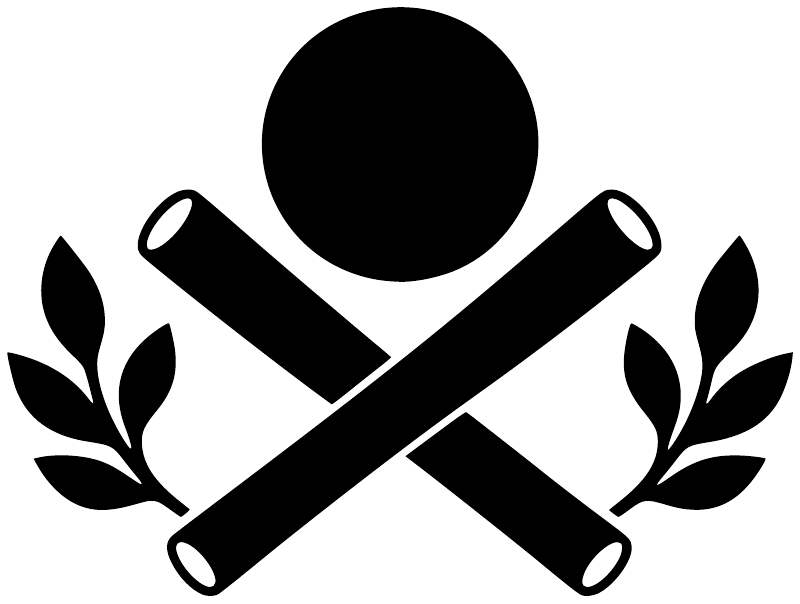 Vinyl decal close-up: crossed bats, circular emblem, and laurel leaf accents