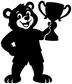 Black bear vinyl decal holding a trophy mascot silhouette on white background