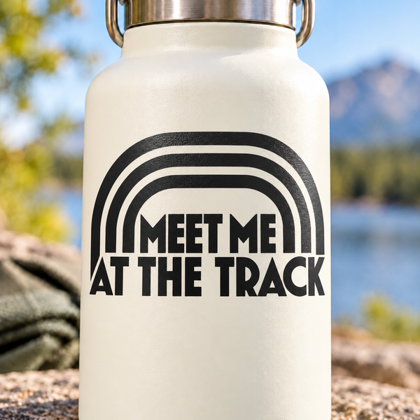 Vinyl track decal with arched lines and "MEET ME AT THE TRACK" text