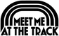 Vinyl decal closeup: arched stripes and "MEET ME AT THE TRACK" lettering