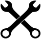 Black crossed wrenches decal with round wrench head details on white