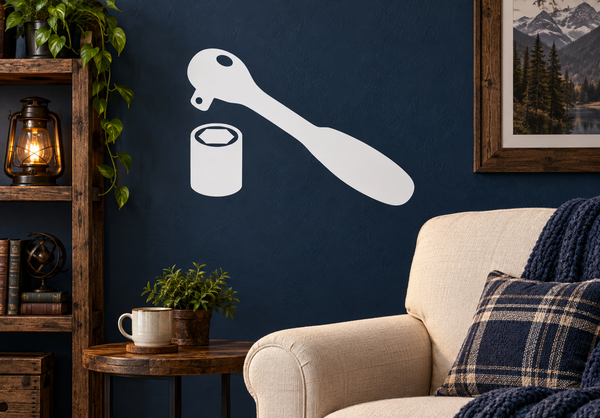 White wall decal showing utensil and container icons