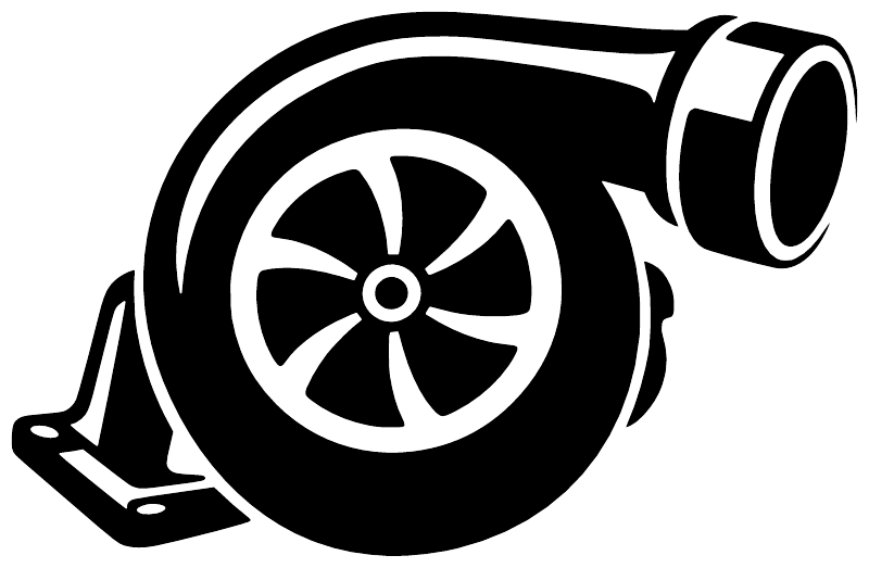 Turbocharger decal sticker, black and white fan wheel with exhaust pipe