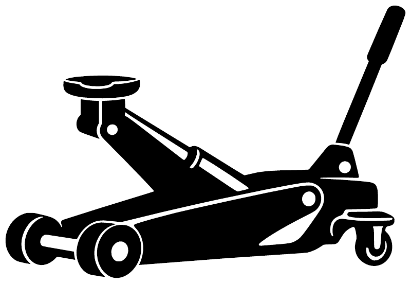 Black car jack illustration wall decal with crank handle and caster wheels