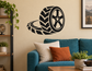 Wall-mounted black tire and wheel vinyl decal graphic