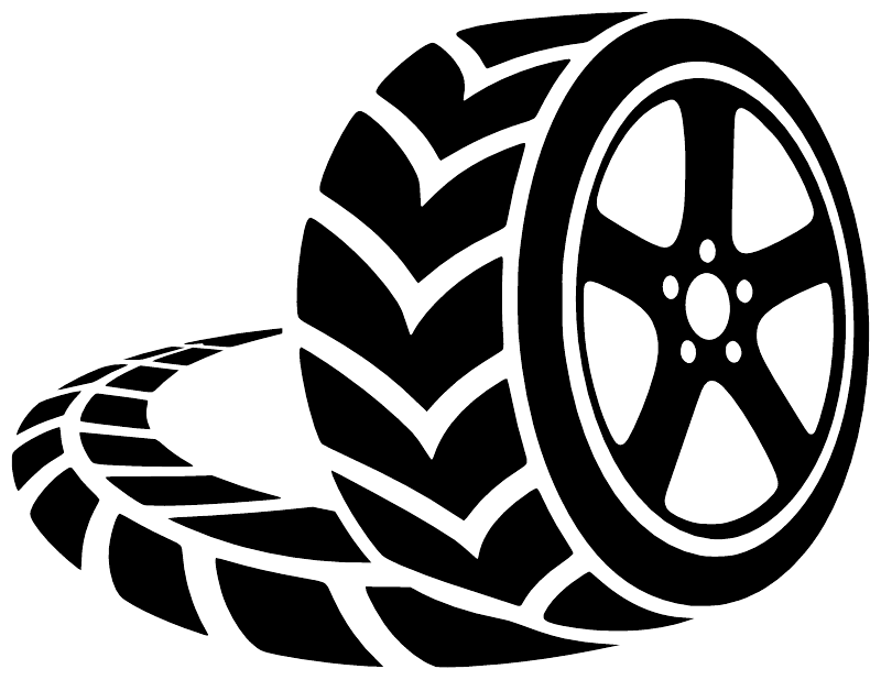 Black tire and wheel vinyl decal with checkered tread