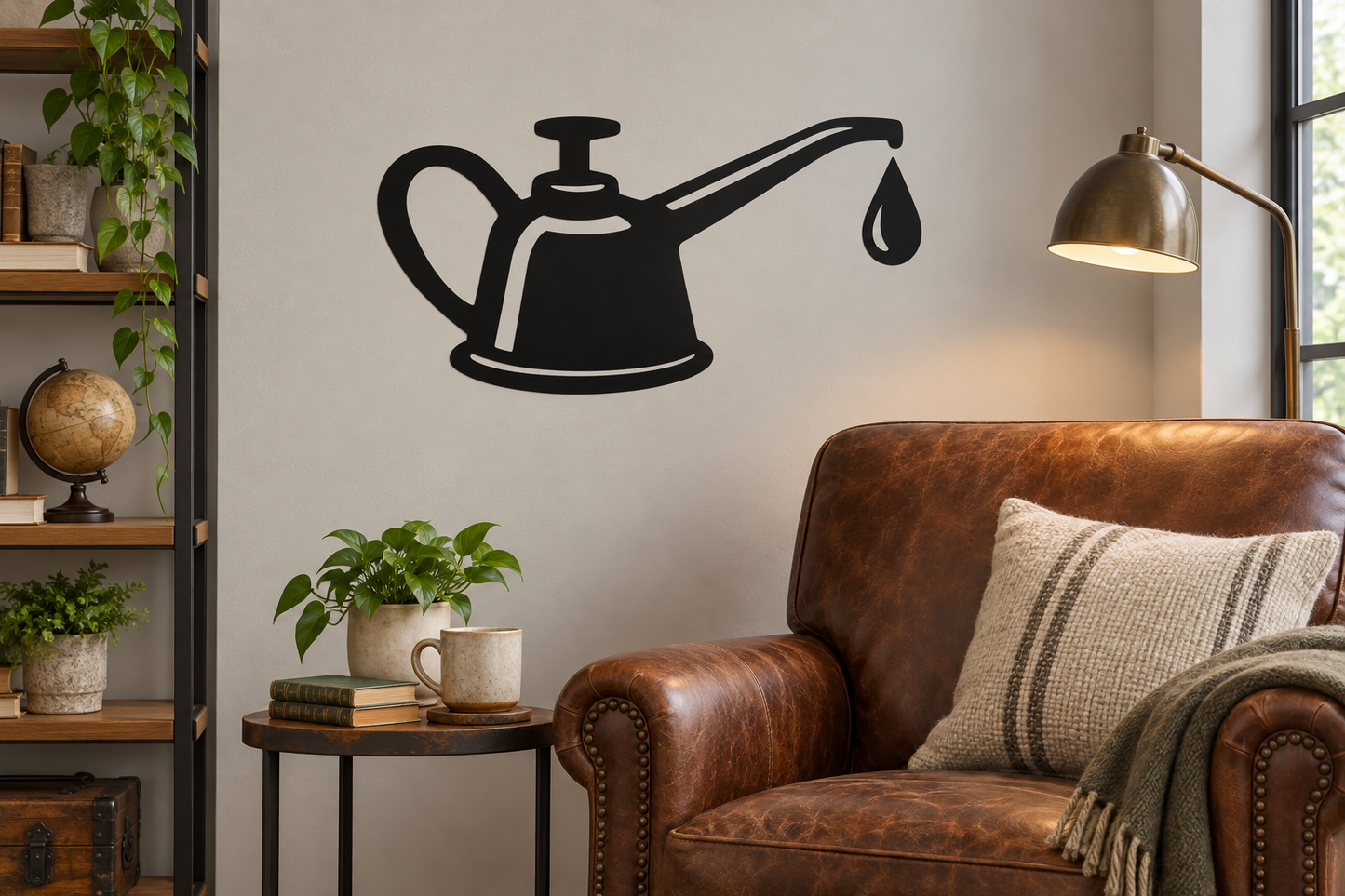 Black watering can wall decal with hanging drip detail
