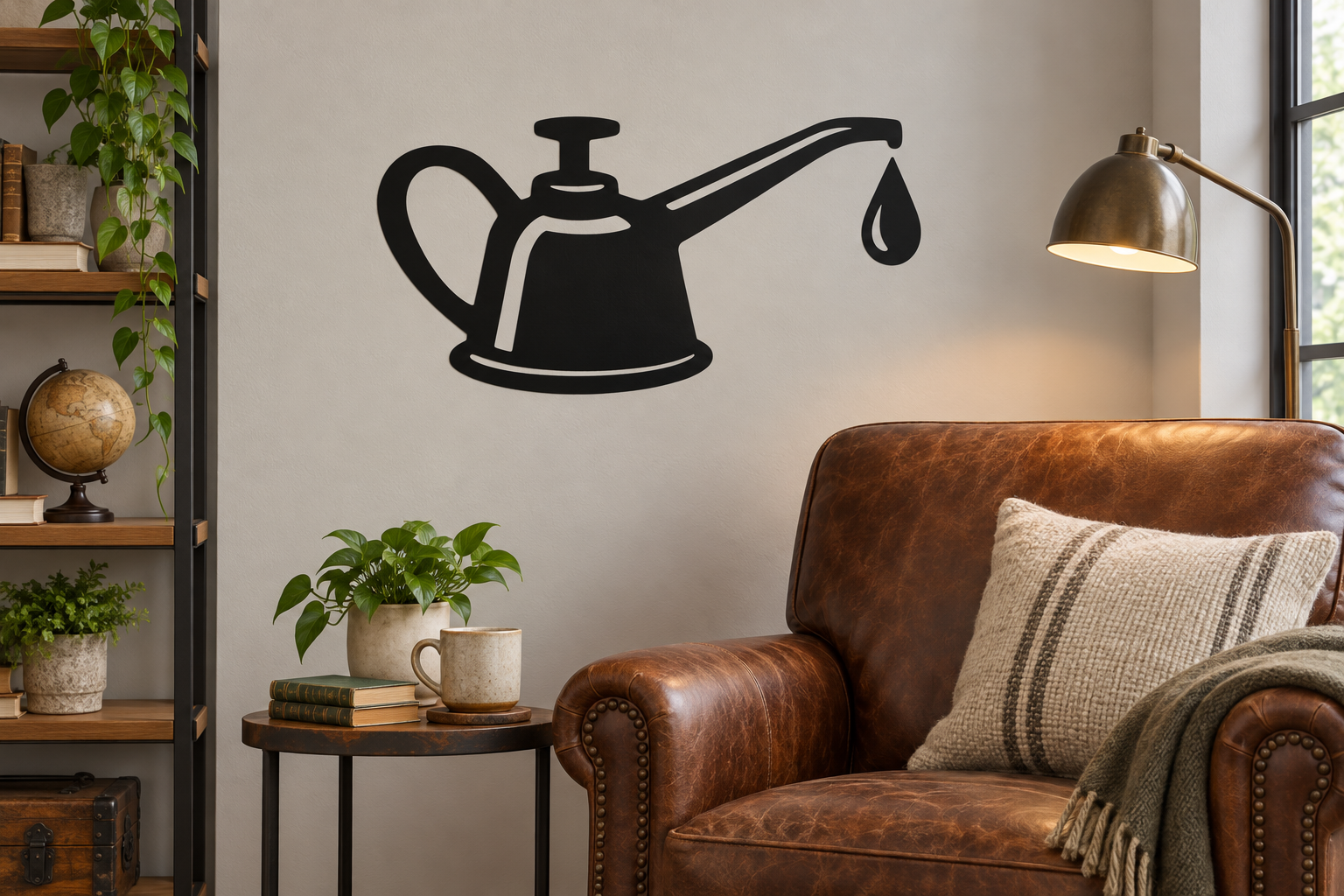 Black watering can wall decal with hanging drip detail