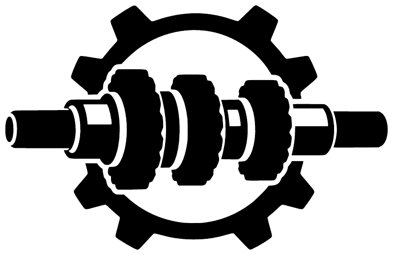 Black gear emblem wall decal with cylinder bar motif