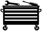 Black tool chest wall decal design with horizontal bars and two caster wheels