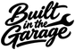 Close-up of “Built in the Garage” script logo in black.