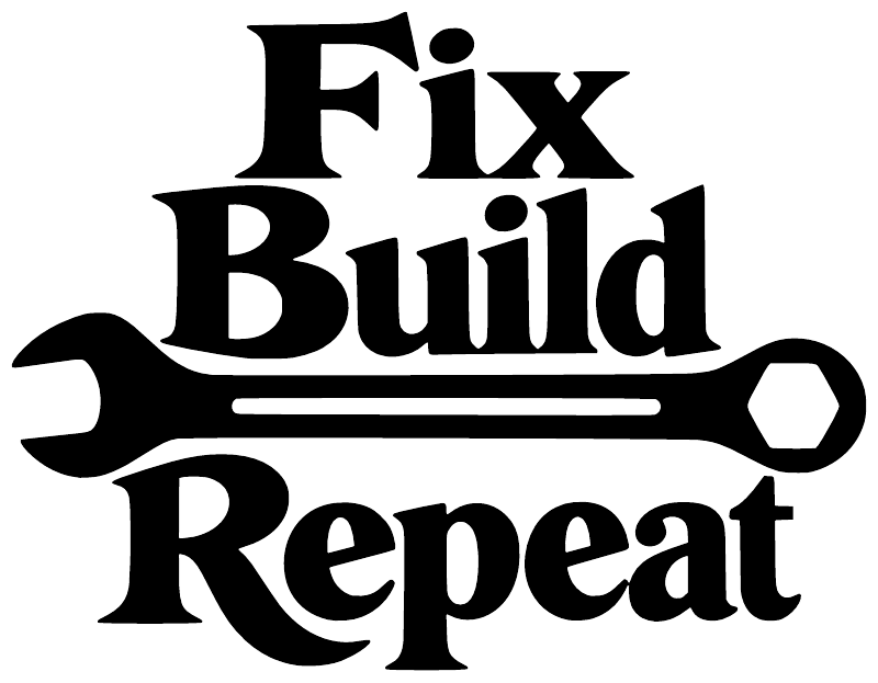 Black "Fix Build Repeat" logo with wrench icon