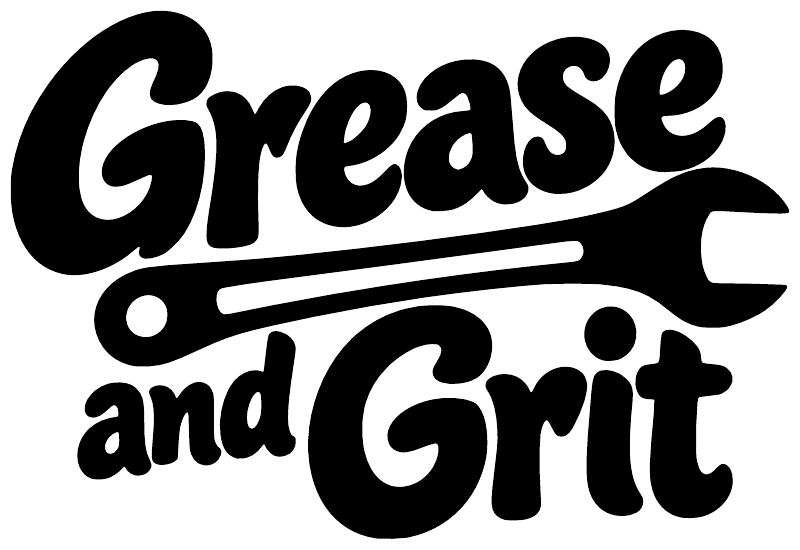 Grease and Grit wall decal logo in bold black script on white background