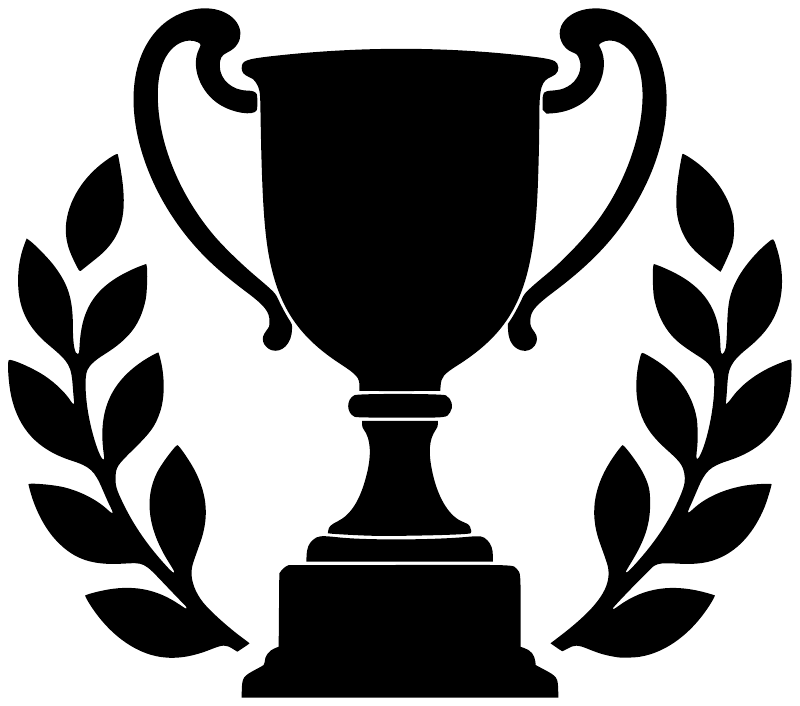 Black trophy cup vinyl decal with laurel wreath and leaf accents