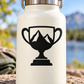 Black trophy and mountain vinyl decal on light bottle