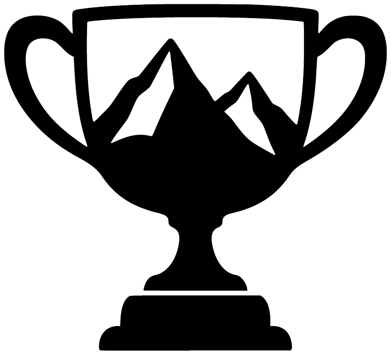 Black trophy with mountain peaks vinyl decal, close-up