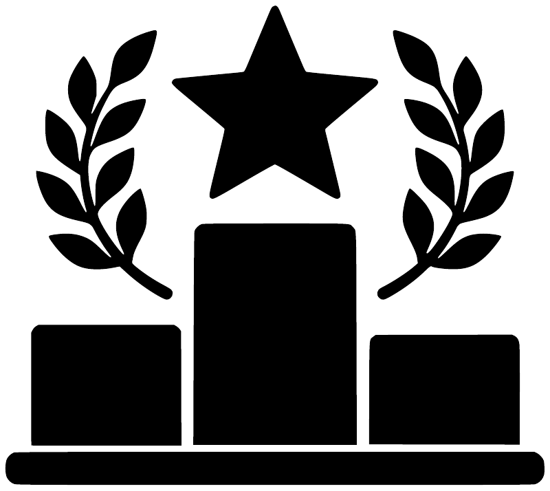 Black podium award decal with star and laurel wreath, bold block podium shapes