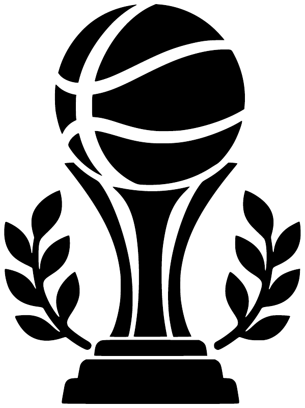 Black basketball trophy vinyl decal with laurel leaves, bold high-contrast design