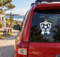 Soccer shield vinyl decal with soccer ball and ribbon on car window