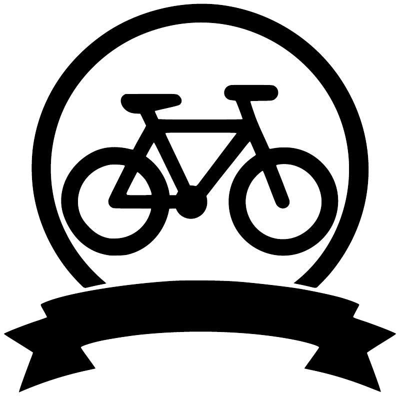 Black bicycle medal vinyl decal with bold ring and curved ribbon