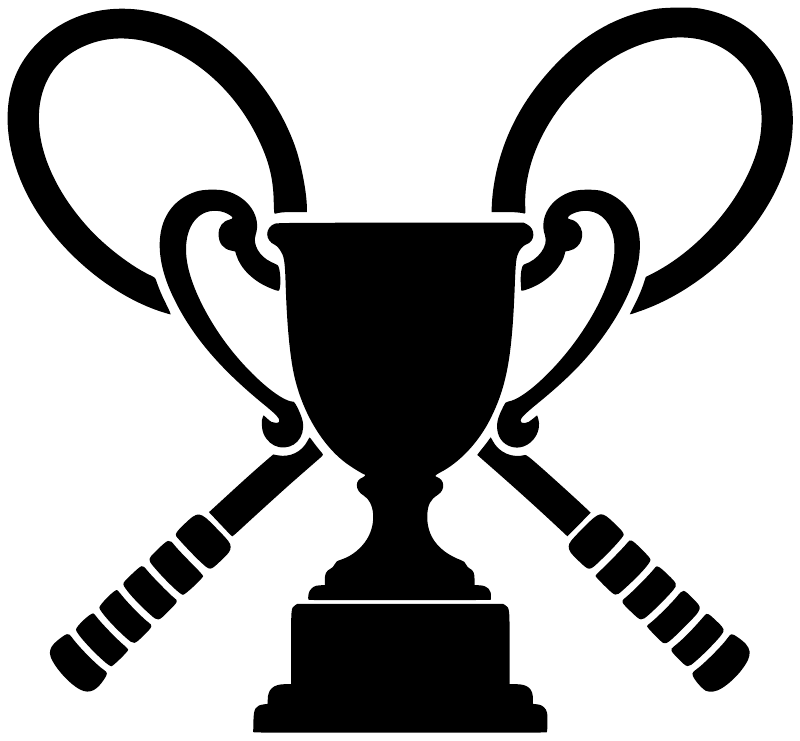 Tennis trophy vinyl decal: black trophy with crossed tennis rackets on white background