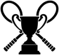 Tennis trophy vinyl decal: black trophy with crossed tennis rackets on white background