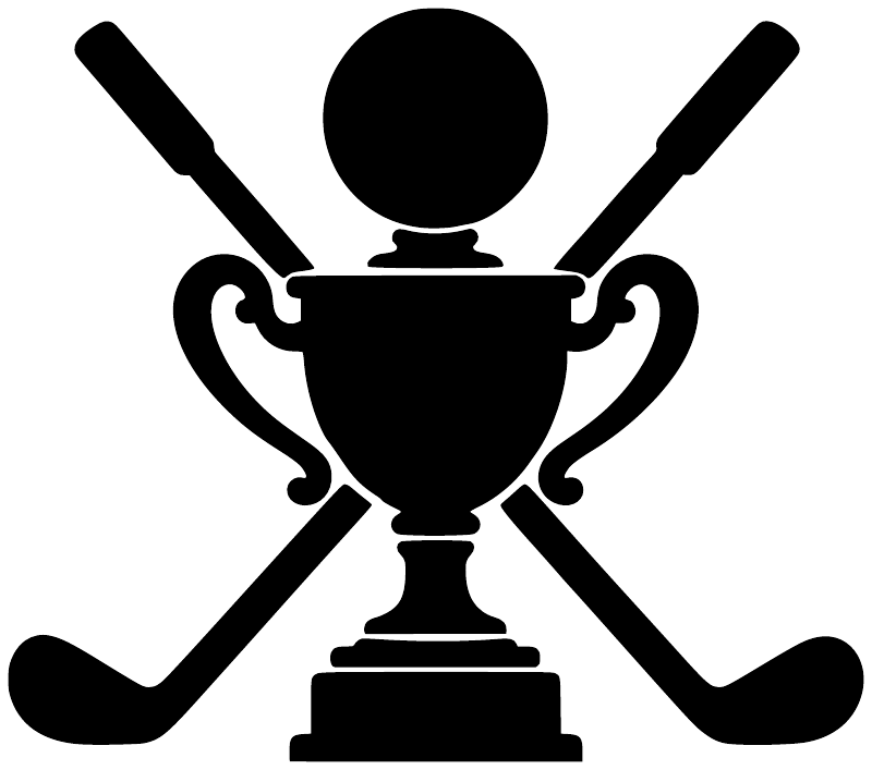 Black golf victory cup vinyl decal silhouette: trophy with crossed clubs