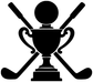 Black golf victory cup vinyl decal silhouette: trophy with crossed clubs