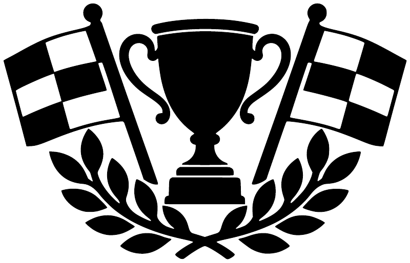 Black trophy and racing checkered flag vinyl decal with laurel wreath