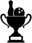 Bowling trophy vinyl decal, black trophy cup with bowling pin and ball icons