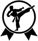 Martial arts medal vinyl decal graphic: karate figure in circle with ribbon