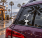 Gymnastics vinyl decal on car rear window: black gymnast silhouette and trophy