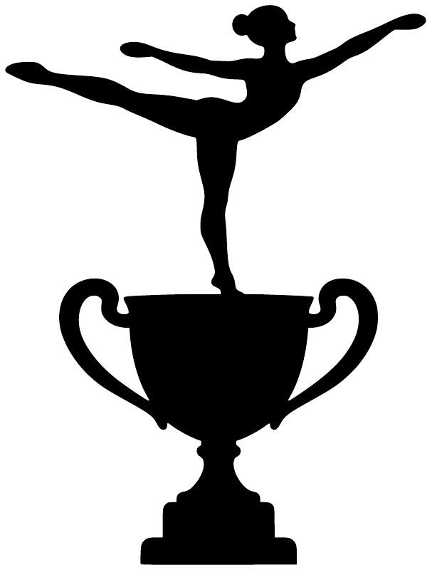 Gymnastics vinyl decal with black gymnast silhouette holding a trophy cup