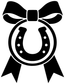 Black horseshoe victory medal decal with bow and ribbon, white center