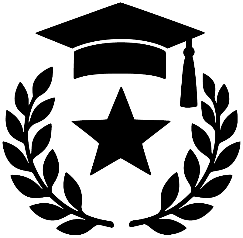 Graduation cap vinyl decal with black star and laurel wreath in white and black
